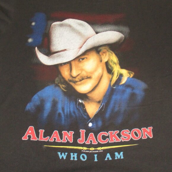 Vintage 1994 Alan Jackson Who I Am Country Music T Shirt Black Made In USA Sz L - Picture 2 of 5